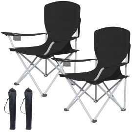 AMHANCIBLE Foldable Camping Chair, Set of 2, Folding Fishing Chairs with Cup Holder, High Backrest OCC02BK
