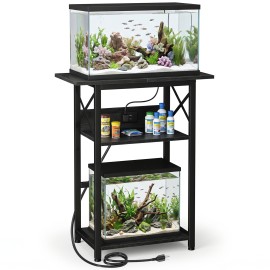 LOAKEKEL 10-20 Gallon Fish Tank Stand with Charging Station, Black