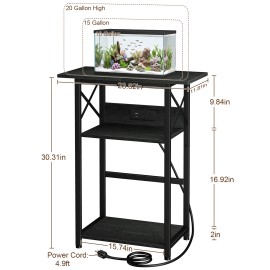 LOAKEKEL 10-20 Gallon Fish Tank Stand with Charging Station, Black