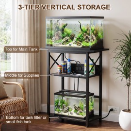 LOAKEKEL 10-20 Gallon Fish Tank Stand with Charging Station, Black