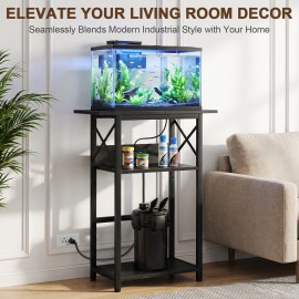 LOAKEKEL 10-20 Gallon Fish Tank Stand with Charging Station, Black