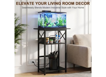 LOAKEKEL 10-20 Gallon Fish Tank Stand with Charging Station, Black