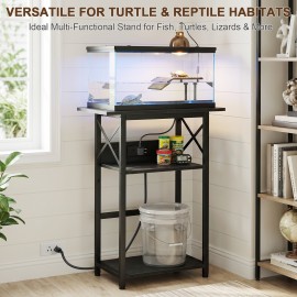 LOAKEKEL 10-20 Gallon Fish Tank Stand with Charging Station, Black