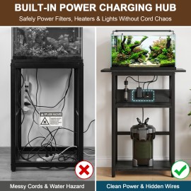 LOAKEKEL 10-20 Gallon Fish Tank Stand with Charging Station, Black