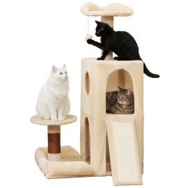 Cute Cat Tree, Kitten Cat Tower for Indoor Cat, Small Cat Tree with Sisal Scratching Posts and Top Perch, Condo with Jump Platform, Cat Furniture Activity PMT01BW
