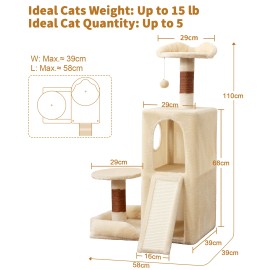 Cute Cat Tree, Kitten Cat Tower for Indoor Cat, Small Cat Tree with Sisal Scratching Posts and Top Perch, Condo with Jump Platform, Cat Furniture Activity PMT01BW