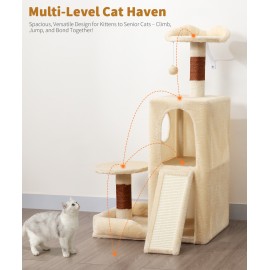 Cute Cat Tree, Kitten Cat Tower for Indoor Cat, Small Cat Tree with Sisal Scratching Posts and Top Perch, Condo with Jump Platform, Cat Furniture Activity PMT01BW