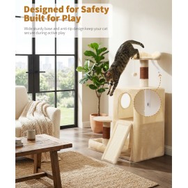 Cute Cat Tree, Kitten Cat Tower for Indoor Cat, Small Cat Tree with Sisal Scratching Posts and Top Perch, Condo with Jump Platform, Cat Furniture Activity PMT01BW