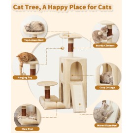 Cute Cat Tree, Kitten Cat Tower for Indoor Cat, Small Cat Tree with Sisal Scratching Posts and Top Perch, Condo with Jump Platform, Cat Furniture Activity PMT01BW