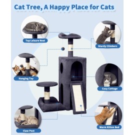 Cute Cat Tree, Kitten Cat Tower for Indoor Cat, Small Cat Tree with Sisal Scratching Posts and Top Perch, Condo with Jump Platform, Cat Furniture Activity PMT01DG