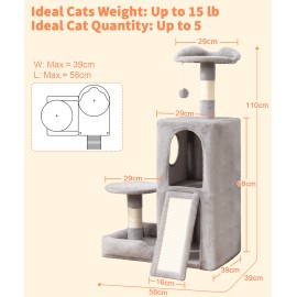 Cute Cat Tree, Kitten Cat Tower for Indoor Cat, Small Cat Tree with Sisal Scratching Posts and Top Perch, Condo with Jump Platform, Cat Furniture Activity PMT01GY