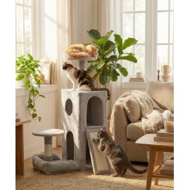 Cute Cat Tree, Kitten Cat Tower for Indoor Cat, Small Cat Tree with Sisal Scratching Posts and Top Perch, Condo with Jump Platform, Cat Furniture Activity PMT01GY