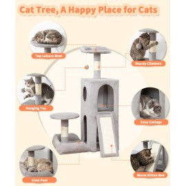 Cute Cat Tree, Kitten Cat Tower for Indoor Cat, Small Cat Tree with Sisal Scratching Posts and Top Perch, Condo with Jump Platform, Cat Furniture Activity PMT01GY
