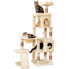 68 Inches Heavy Duty Cat Tree for Indoor Cat, Big Cat Tower with Sisal Scratching Posts and Top Perch, Large Platform for Adult Cats, PMT02BW, Beige
