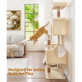 68 Inches Heavy Duty Cat Tree for Indoor Cat, Big Cat Tower with Sisal Scratching Posts and Top Perch, Large Platform for Adult Cats, PMT02BW, Beige