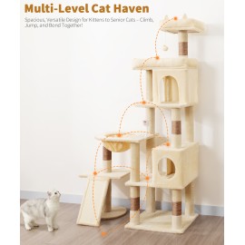 68 Inches Heavy Duty Cat Tree for Indoor Cat, Big Cat Tower with Sisal Scratching Posts and Top Perch, Large Platform for Adult Cats, PMT02BW, Beige