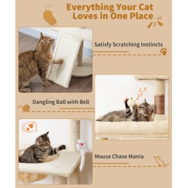 68 Inches Heavy Duty Cat Tree for Indoor Cat, Big Cat Tower with Sisal Scratching Posts and Top Perch, Large Platform for Adult Cats, PMT02BW, Beige