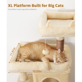 68 Inches Heavy Duty Cat Tree for Indoor Cat, Big Cat Tower with Sisal Scratching Posts and Top Perch, Large Platform for Adult Cats, PMT02BW, Beige