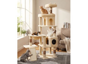 68 Inches Heavy Duty Cat Tree for Indoor Cat, Big Cat Tower with Sisal Scratching Posts and Top Perch, Large Platform for Adult Cats, PMT02BW, Beige