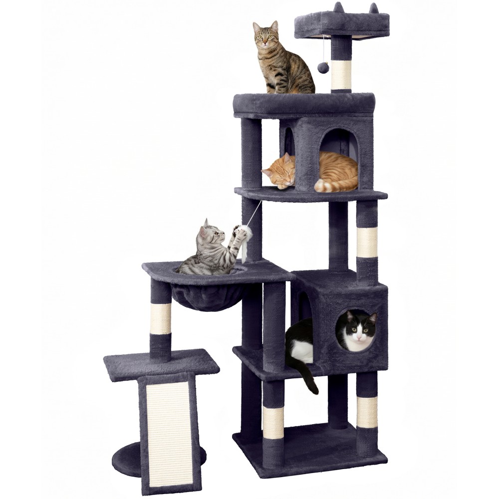 LIKISAK 68 Inches Heavy Duty Cat Tree for Indoor Cat, Big Cat Tower with Sisal Scratching Posts and Top Perch, Large Platform for Adult Cats, PMT02DG, Dark Grey