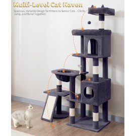 68 Inches Heavy Duty Cat Tree for Indoor Cat, Big Cat Tower with Sisal Scratching Posts and Top Perch, Large Platform for Adult Cats, PMT02DG, Dark Grey