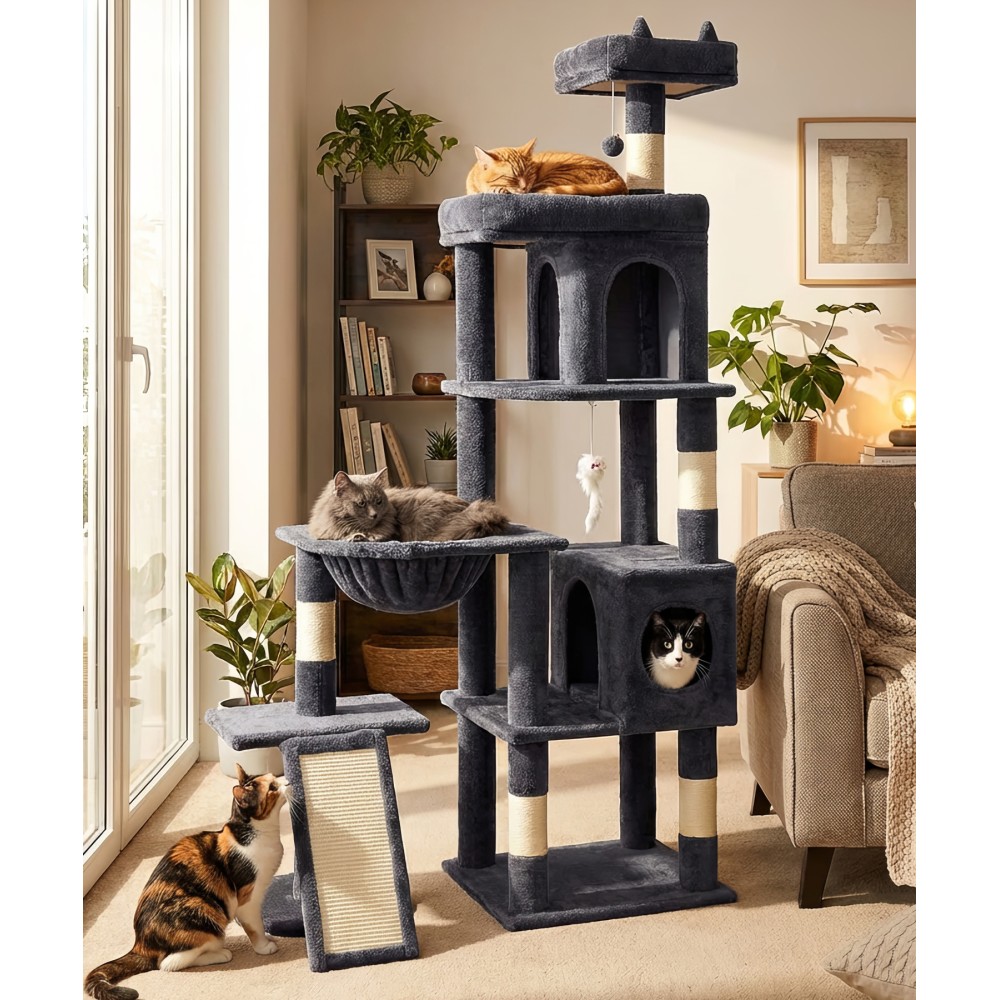 68 Inches Heavy Duty Cat Tree for Indoor Cat, Big Cat Tower with Sisal Scratching Posts and Top Perch, Large Platform for Adult Cats, PMT02DG, Dark Grey