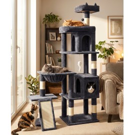 68 Inches Heavy Duty Cat Tree for Indoor Cat, Big Cat Tower with Sisal Scratching Posts and Top Perch, Large Platform for Adult Cats, PMT02DG, Dark Grey