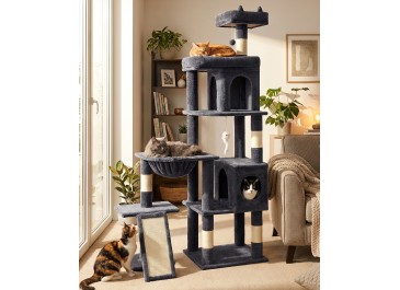 68 Inches Heavy Duty Cat Tree for Indoor Cat, Big Cat Tower with Sisal Scratching Posts and Top Perch, Large Platform for Adult Cats, PMT02DG, Dark Grey