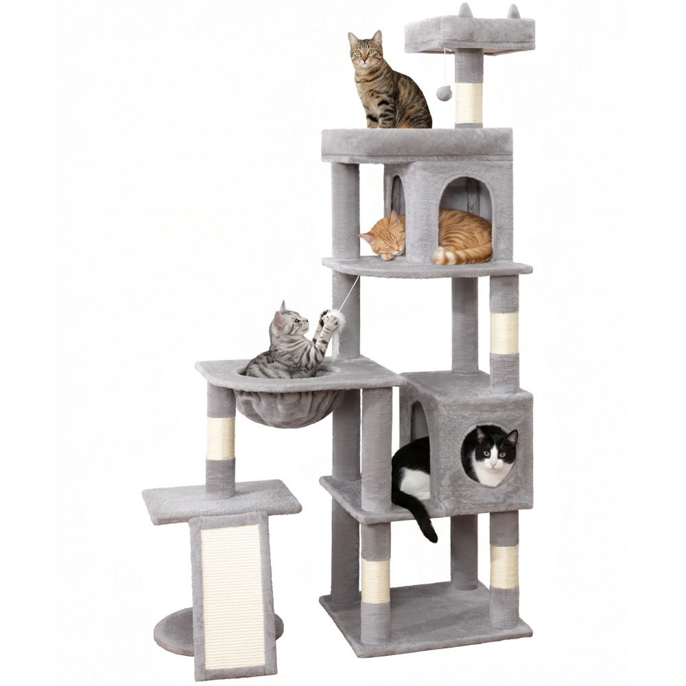 LIKISAK 68 Inches Heavy Duty Cat Tree for Indoor Cat, Big Cat Tower with Sisal Scratching Posts and Top Perch, Large Platform for Adult Cats, PMT02GY, Grey