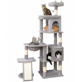 68 Inches Heavy Duty Cat Tree for Indoor Cat, Big Cat Tower with Sisal Scratching Posts and Top Perch, Large Platform for Adult Cats, PMT02GY, Grey