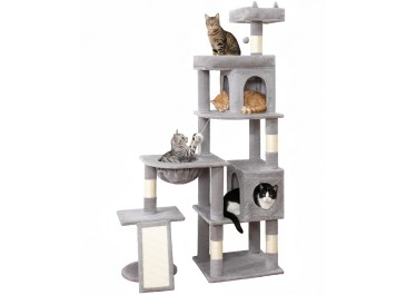 LIKISAK 68英寸重型室内猫树，大型猫塔，带剑麻抓柱和顶部栖息平台，适合成年猫，PMT02GY，灰色