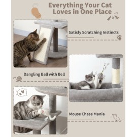 68 Inches Heavy Duty Cat Tree for Indoor Cat, Big Cat Tower with Sisal Scratching Posts and Top Perch, Large Platform for Adult Cats, PMT02GY, Grey