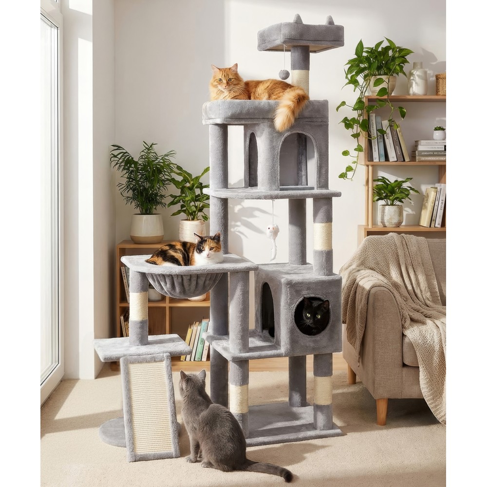68 Inches Heavy Duty Cat Tree for Indoor Cat, Big Cat Tower with Sisal Scratching Posts and Top Perch, Large Platform for Adult Cats, PMT02GY, Grey