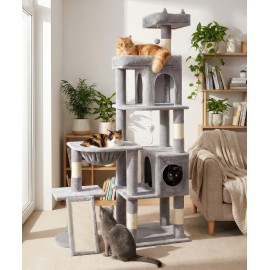 68 Inches Heavy Duty Cat Tree for Indoor Cat, Big Cat Tower with Sisal Scratching Posts and Top Perch, Large Platform for Adult Cats, PMT02GY, Grey