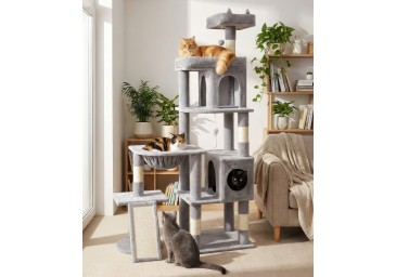 68 Inches Heavy Duty Cat Tree for Indoor Cat, Big Cat Tower with Sisal Scratching Posts and Top Perch, Large Platform for Adult Cats, PMT02GY, Grey
