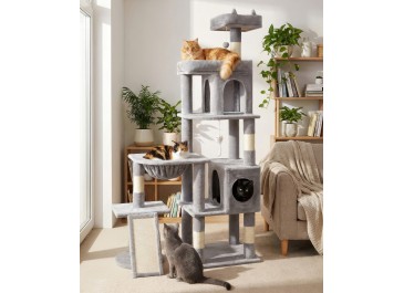 68 Inches Heavy Duty Cat Tree for Indoor Cat, Big Cat Tower with Sisal Scratching Posts and Top Perch, Large Platform for Adult Cats, PMT02GY, Grey