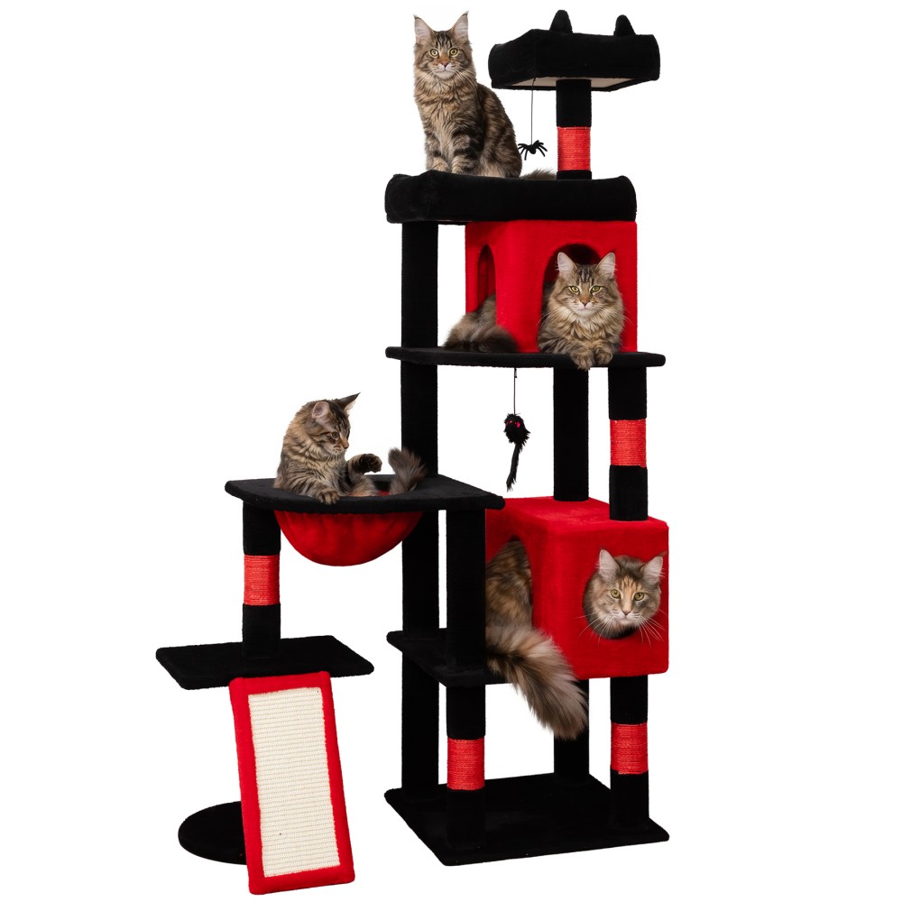 LIKISAK 68 Inches Heavy Duty Cat Tree for Indoor Cat, Big Cat Tower with Sisal Scratching Posts and Top Perch, Large Platform for Adult Cats, PMT02RD, Black Red