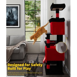 LIKISAK 68 Inches Heavy Duty Cat Tree for Indoor Cat, Big Cat Tower with Sisal Scratching Posts and Top Perch, Large Platform for Adult Cats, PMT02RD, Black Red