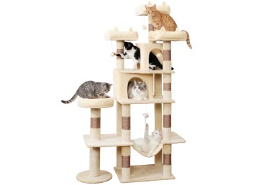 LIKISAK 室内猫用重型猫树，71英寸大型猫塔，带抓柱、顶部栖架和吊床，适合成年猫和幼猫，PMT03BW，米色