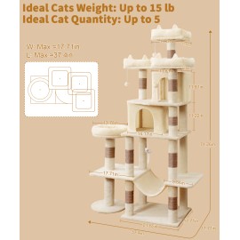 LIKISAK Heavy Duty Cat Tree for Indoor Cat, 71 Inch Large Cat Tower with Scratching Post and Top Perch, Hammock, Big Cat Condo for Adult Cats Kittens, PMT03BW, Beige