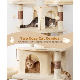 LIKISAK Heavy Duty Cat Tree for Indoor Cat, 71 Inch Large Cat Tower with Scratching Post and Top Perch, Hammock, Big Cat Condo for Adult Cats Kittens, PMT03BW, Beige