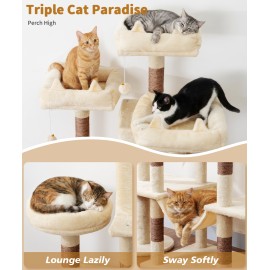 LIKISAK Heavy Duty Cat Tree for Indoor Cat, 71 Inch Large Cat Tower with Scratching Post and Top Perch, Hammock, Big Cat Condo for Adult Cats Kittens, PMT03BW, Beige