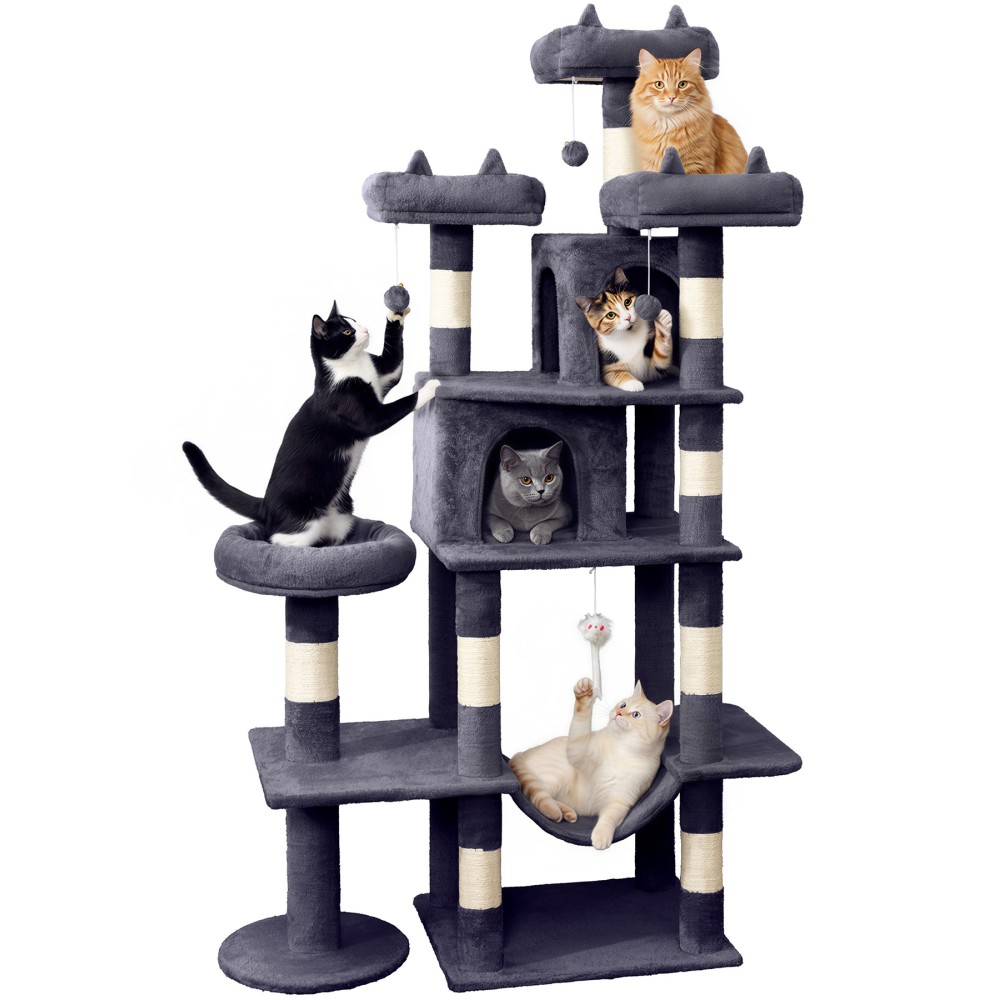 LIKISAK Heavy Duty Cat Tree for Indoor Cat, 71 Inch Large Cat Tower with Scratching Post and Top Perch, Hammock, Big Cat Condo for Adult Cats Kittens, PMT03DG, Dark Grey