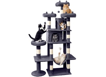 LIKISAK 室内猫用重型猫树，71英寸大型猫塔，带抓柱、顶部栖架和吊床，适合成年猫和幼猫，PMT03DG，深灰色