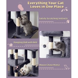Heavy Duty Cat Tree for Indoor Cat, 71 Inch Large Cat Tower with Scratching Post and Top Perch, Hammock, Big Cat Condo for Adult Cats Kittens, PMT03DG, Dark Grey