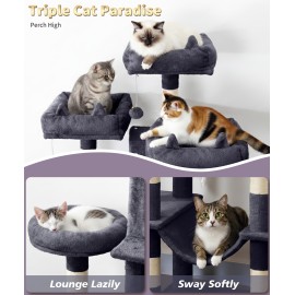 Heavy Duty Cat Tree for Indoor Cat, 71 Inch Large Cat Tower with Scratching Post and Top Perch, Hammock, Big Cat Condo for Adult Cats Kittens, PMT03DG, Dark Grey