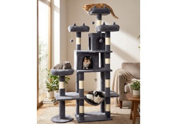 Heavy Duty Cat Tree for Indoor Cat, 71 Inch Large Cat Tower with Scratching Post and Top Perch, Hammock, Big Cat Condo for Adult Cats Kittens, PMT03DG, Dark Grey