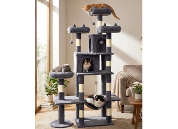 Heavy Duty Cat Tree for Indoor Cat, 71 Inch Large Cat Tower with Scratching Post and Top Perch, Hammock, Big Cat Condo for Adult Cats Kittens, PMT03DG, Dark Grey