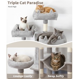 Heavy Duty Cat Tree for Indoor Cat, 71 Inch Large Cat Tower with Scratching Post and Top Perch, Hammock, Big Cat Condo for Adult Cats Kittens, PMT03GY, Grey