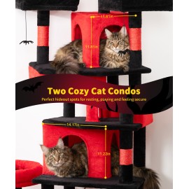 LIKISAK Heavy Duty Cat Tree for Indoor Cat, 71 Inch Large Cat Tower with Scratching Post and Top Perch, Hammock, Big Cat Condo for Adult Cats Kittens, PMT03RD, Black Red